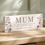 Personalised Any Message Wild Flowers Design Wooden Mum Ornament