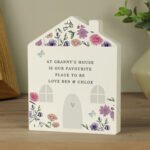 Personalised Any Message Wild Flowers Design Wooden House Ornament