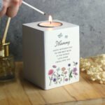 Personalised Any Message Wild Flowers Design White Wooden Tea Light Candle Holder - Image 2