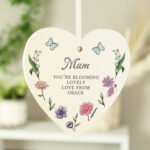 Personalised Any Message Wild Flowers Design Hanging Wooden Heart Decoration - Image 3