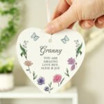 Personalised Any Message Wild Flowers Design Hanging Wooden Heart Decoration - Image 4