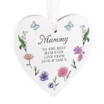 Personalised Any Message Wild Flowers Design Hanging Wooden Heart Decoration - Image 5