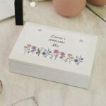 Personalised Wild Flowers Design White Wooden Jewellery Box