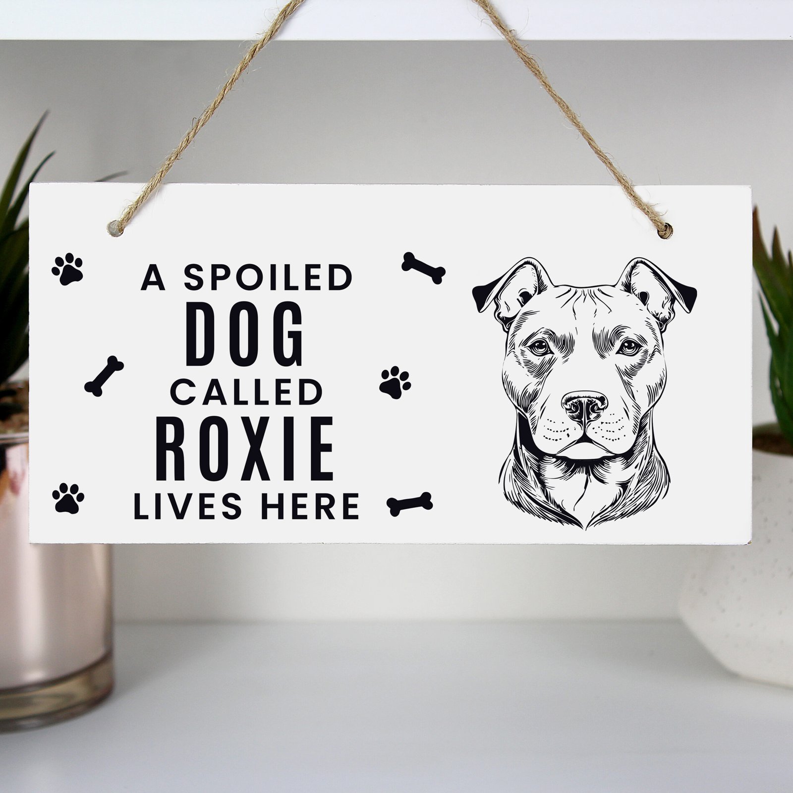 P1011I08 Personalised Dog Breed Design 'A Spoiled Dog Lives Here' Hanging Wooden Sign Personalised Dog Breed Design 'A Spoiled Dog Lives Here' Hanging Wooden Sign - Image 1