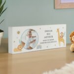 Personalised New Baby Safari Animals Design Photo Upload Wooden Ornament