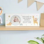 Personalised New Baby Safari Animals Design Photo Upload Wooden Ornament - Image 3
