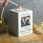 Personalised Pet Photo Upload Memorial White Wooden Tea Light Candle Holder - Image 2