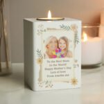 Personalised Wild Flowers Design Photo Upload White Wooden Tea Light Candle Holder - Image 3