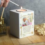 Personalised Wild Flowers Design Photo Upload White Wooden Tea Light Candle Holder - Image 4