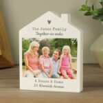 Personalised Grey Heart Motif Photo Upload Wooden House Ornament