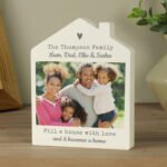 Personalised Grey Heart Motif Photo Upload Wooden House Ornament - Image 2