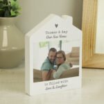 Personalised Grey Heart Motif Photo Upload Wooden House Ornament - Image 3