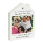 Personalised Grey Heart Motif Photo Upload Wooden House Ornament - Image 5