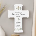 Personalised Gold Cross Motif Botanical Design Wooden Cross Ornament - Image 4