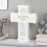 Personalised Any Message Gold Cross Motif Wooden Cross Ornament