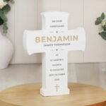 Personalised Any Message Gold Cross Motif Wooden Cross Ornament - Image 2
