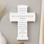Personalised Any Message Gold Cross Motif Wooden Cross Ornament - Image 5