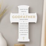 Personalised Any Message Gold Cross Motif Wooden Cross Ornament - Image 6