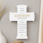 Personalised Any Message Gold Cross Motif Wooden Cross Ornament - Image 8