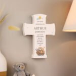 Personalised 'On Your Christening' Noah's Ark Design Wooden Cross Ornament - Image 3