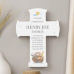 Personalised 'On Your Christening' Noah's Ark Design Wooden Cross Ornament - Image 5