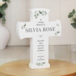 Personalised Any Message Botanical Design Memorial Wooden Cross Ornament