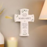 Personalised Any Message Botanical Design Memorial Wooden Cross Ornament - Image 4