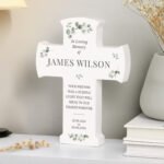 Personalised Any Message Botanical Design Memorial Wooden Cross Ornament - Image 5