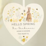 Personalised Spring Bunny Design Hanging Wooden Heart Decoration