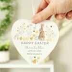Personalised Spring Bunny Design Hanging Wooden Heart Decoration - Image 2