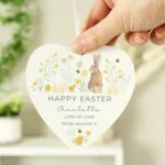 Personalised Spring Bunny Design Hanging Wooden Heart Decoration - Image 2