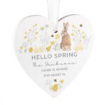 Personalised Spring Bunny Design Hanging Wooden Heart Decoration - Image 4