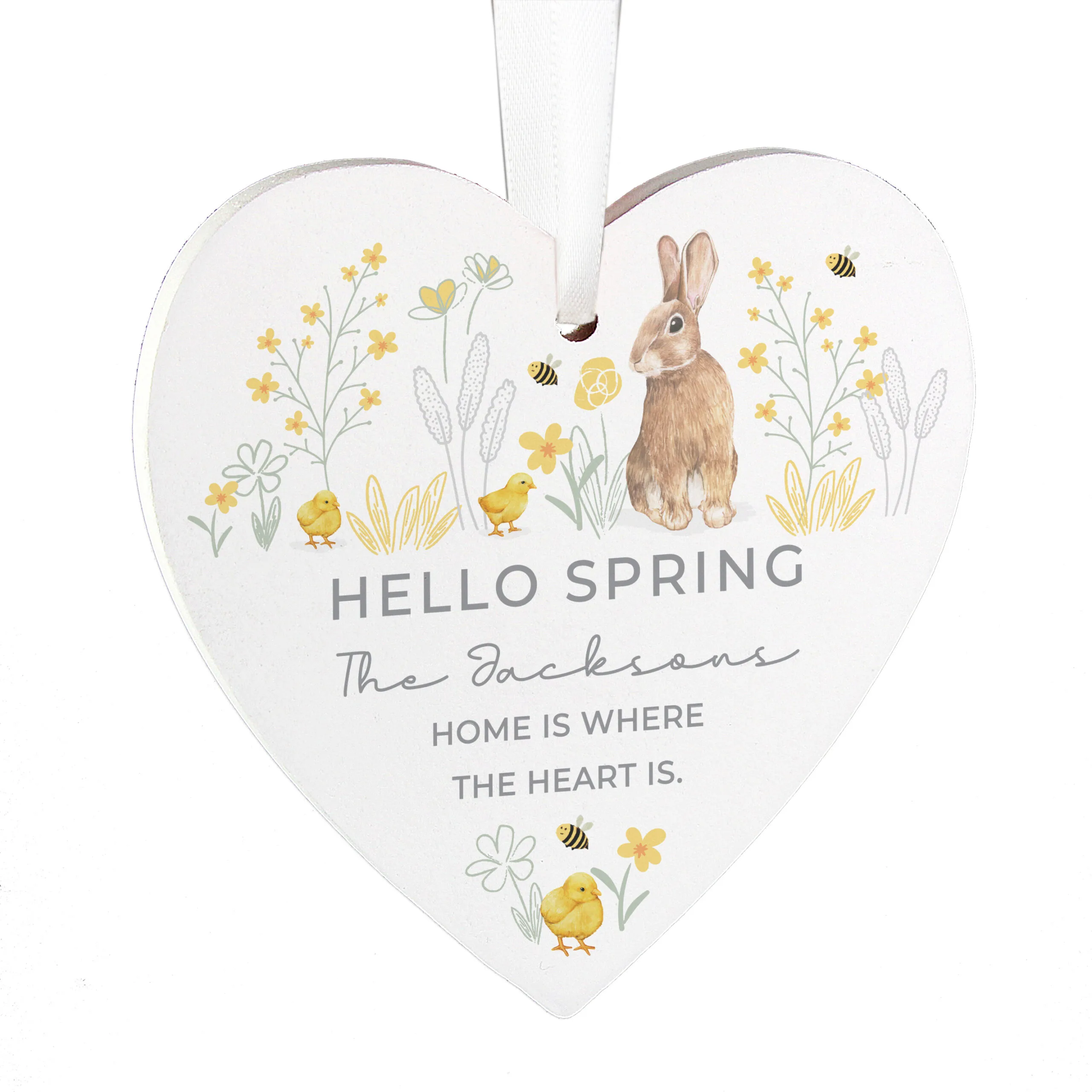 Personalised Spring Bunny Design Hanging Wooden Heart Decoration - Image 4