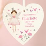 Personalised Children's Fairy Princess Design Hanging Wooden Heart Decoration