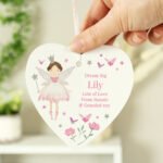 Personalised Children's Fairy Princess Design Hanging Wooden Heart Decoration - Image 2