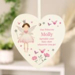 Personalised Children's Fairy Princess Design Hanging Wooden Heart Decoration - Image 3