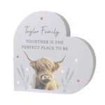 Personalised Highland Cow Design Free Standing Grey Wooden Heart Ornament - Image 5