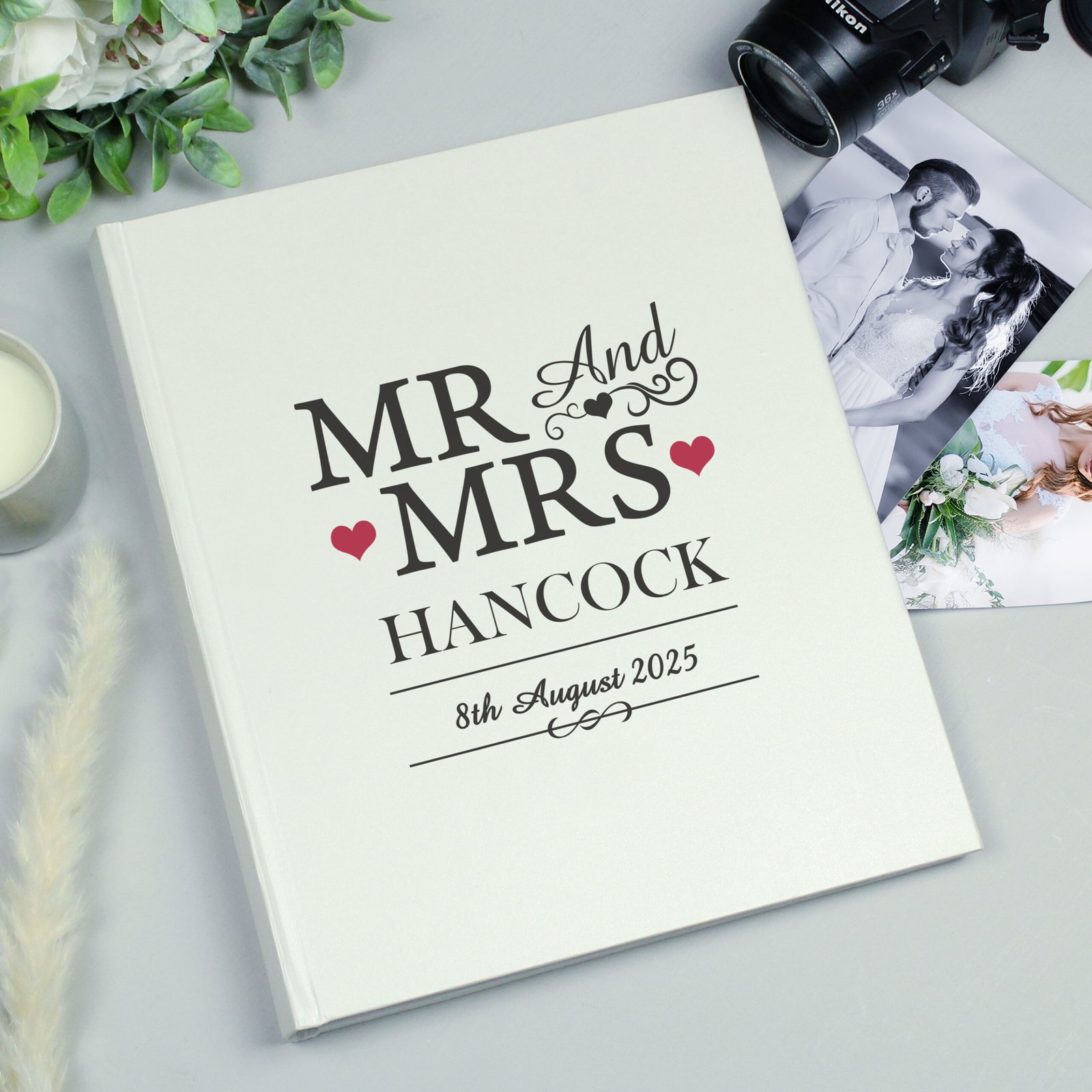 P101256 Personalised 'Mr And Mrs' Hearts Motif Traditional Photo Album Personalised 'Mr And Mrs' Hearts Motif Traditional Photo Album - Image 1