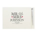 Personalised 'Mr And Mrs' Hearts Motif Hardback Guest Book & Pen - Image 5