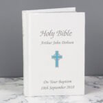 Personalised Blue Cross Motif Holy Bible