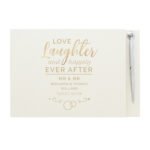 Personalised 'Love, Laughter and Happily Ever After' Wedding Hardback Guest Book & Pen - Image 5