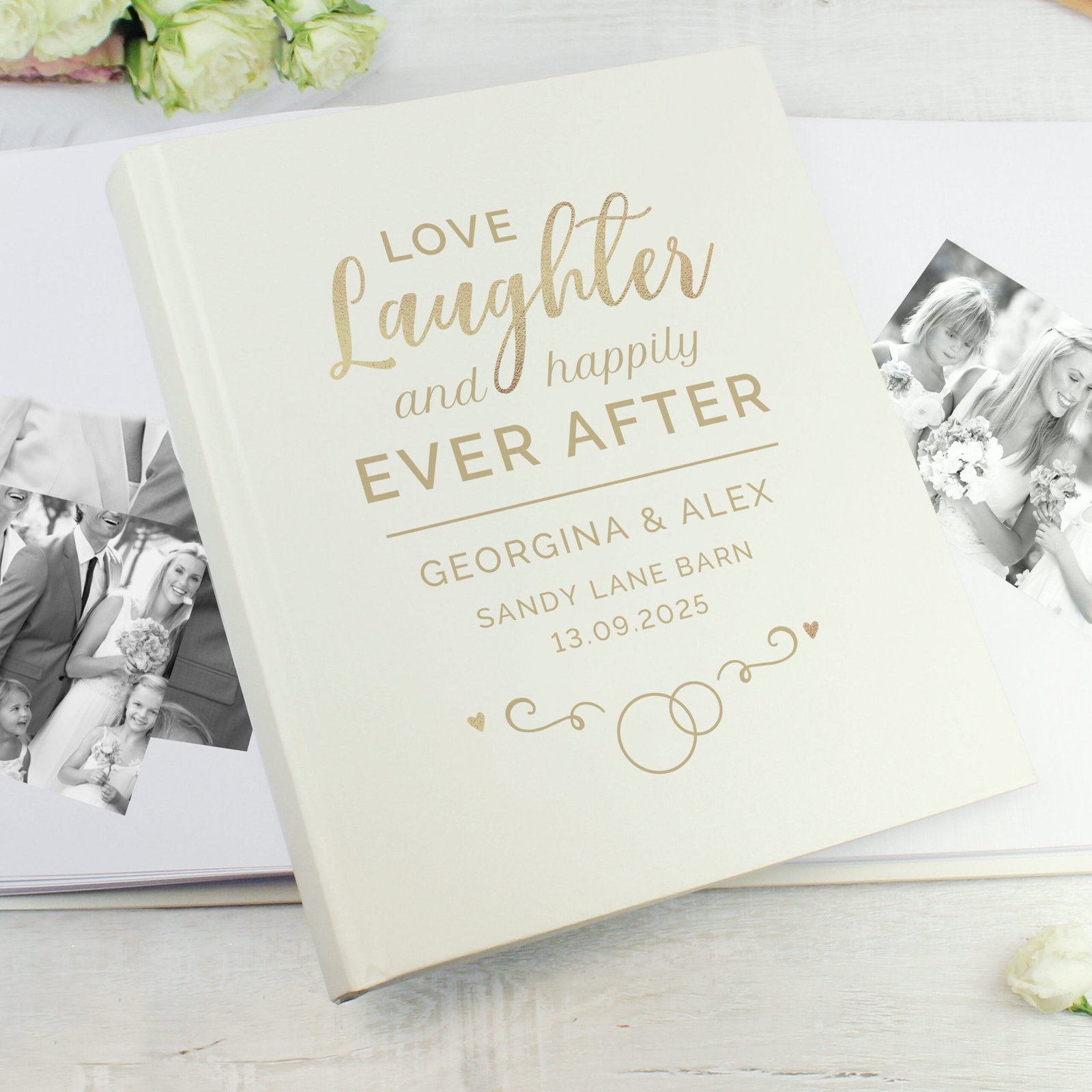 P1012A26 Personalised 'Love, Laughter and Happily Ever After' Wedding Traditional Photo Album Personalised 'Love, Laughter and Happily Ever After' Wedding Traditional Photo Album - Image 1