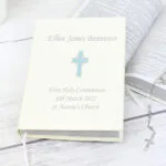 Personalised Blue Cross Design Leatherette Eco-Friendly Holy Bible