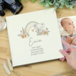 Personalised New Baby Floral Elephant Design Square 6x4 Photo Album - Image 3