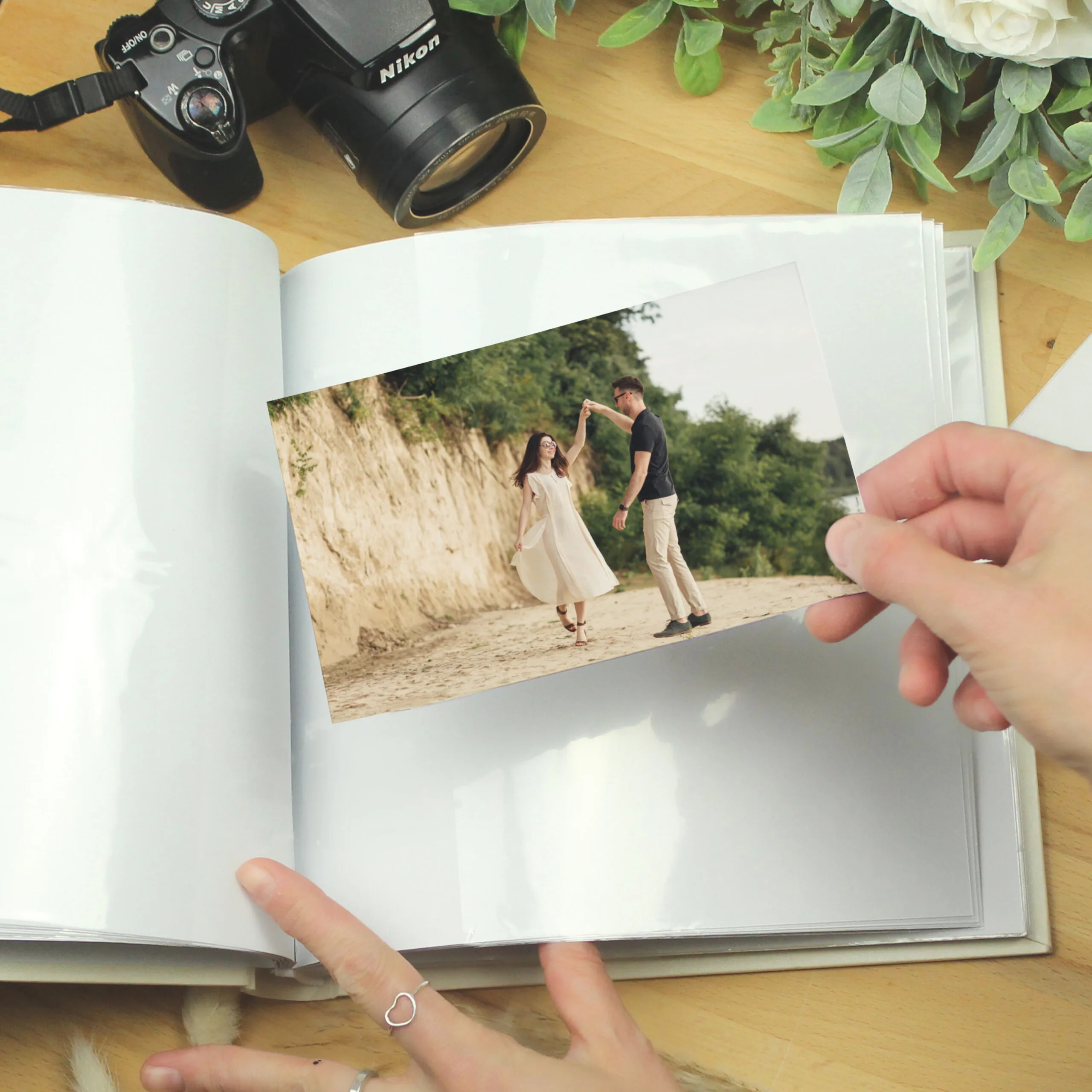 Personalised Gold Heart Motif Couples Square 6x4 Photo Album - Image 2