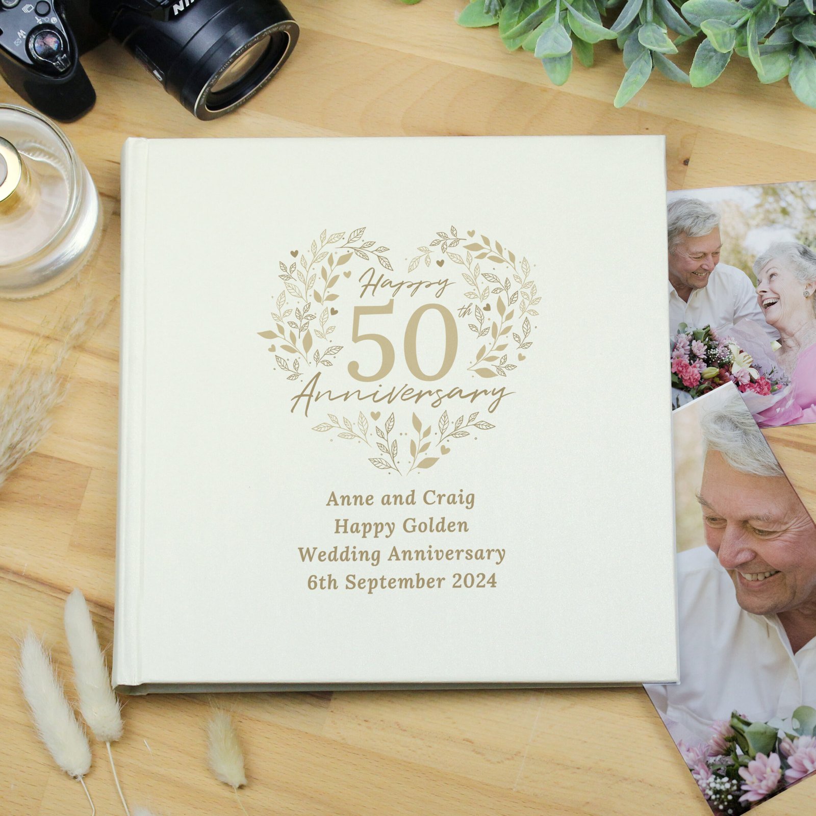 P1012A91 Personalised ‘Happy 50th Anniversary’ Heart Design Square Photo Album Personalised ‘Happy 50th Anniversary’ Heart Design Square Photo Album - Image 1