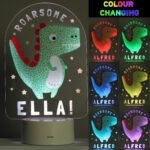Personalised Dinosaur Design 'Roarsome' LED Colour Changing Night Light - Image 2