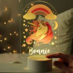 Personalised Pink Rainbow Unicorn Design LED Colour Changing Night Light