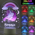 Personalised Pink Rainbow Unicorn Design LED Colour Changing Night Light - Image 2