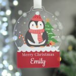 Personalised Penguin Design Acrylic Snow Globe Christmas Decoration